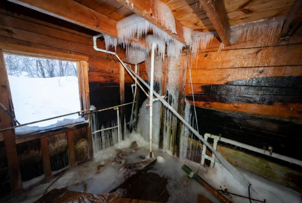 Frozen pipes and ice damage inside an unmonitored property